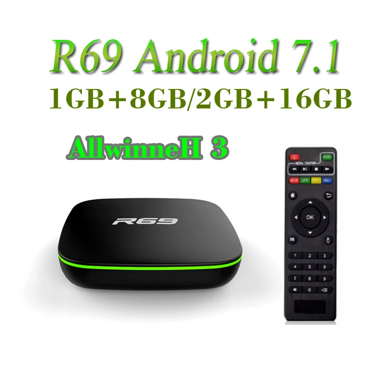 Android 7 1 R69 Smart tv Box ГБ 8 Allwinner H3 четырехъядерный 2 4G Wifi медиаплеер|ТВ-приставки и