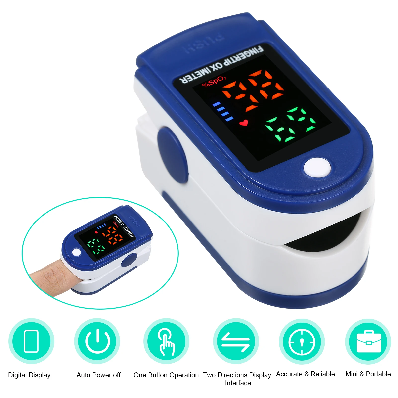 Пульсоксиметр Пальчиковый цифровой для измерения уровня кислорода в крови и