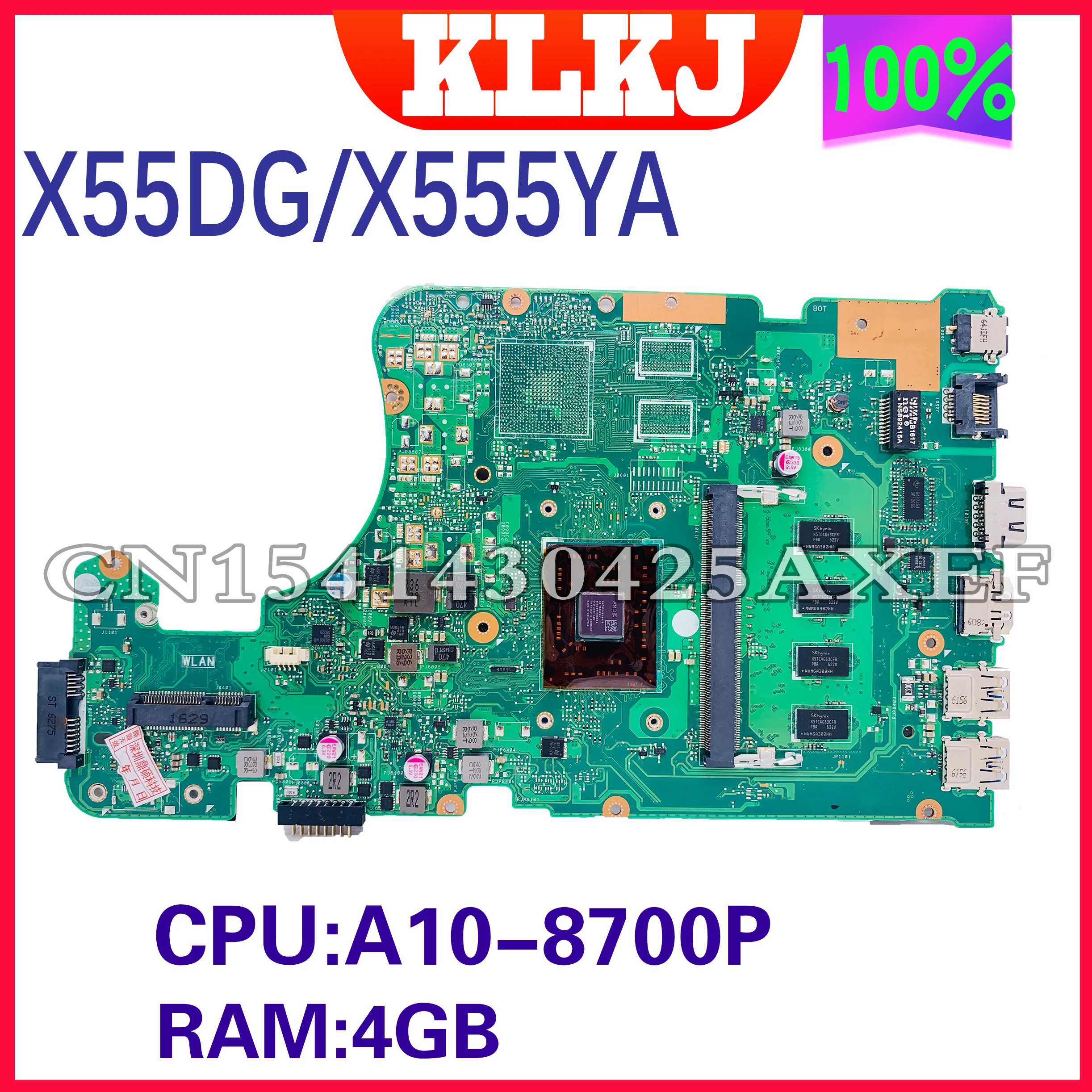 

Dinzi X555YA Laptop Motherboard With A10-8700P CPU 4GB Memory For Asus X555DG X555D X555YA X555YI Computer Mainboard 100% test