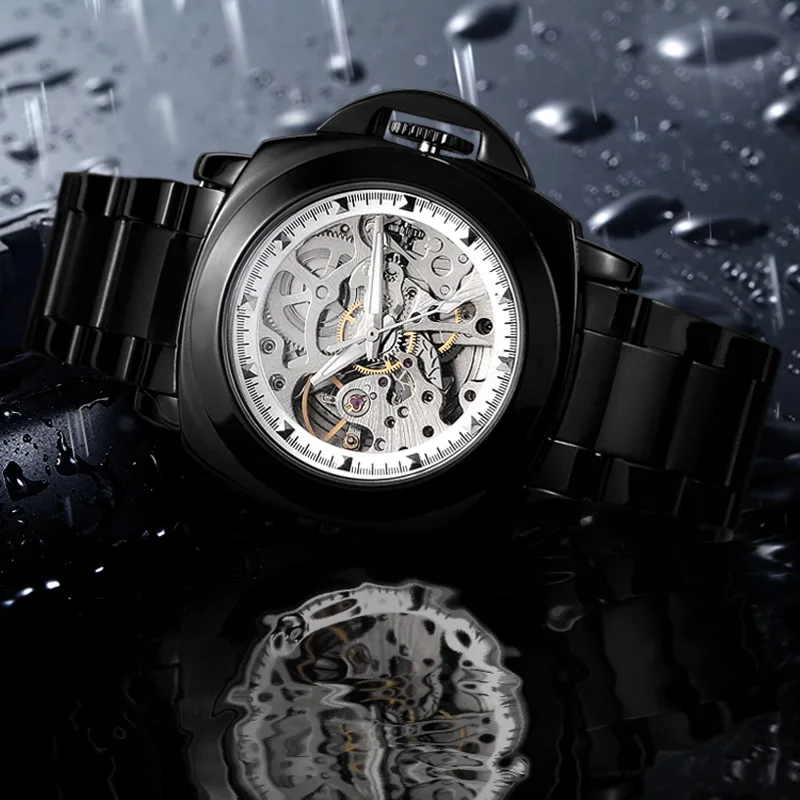 Модные Роскошные брендовые механические часы со скелетом мужские