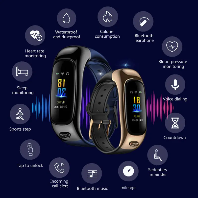 Caridite оригинальные Tws беспроводные Bluetooth наушники портативные умные наручные 2 в 1