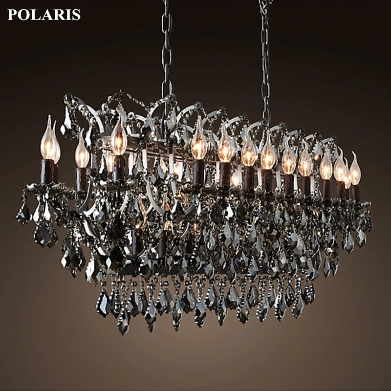 

Vintage Smoky Crystal Chandelier Lighting Black Candle Chandeliers Pendant Lamp Hanging Light for Home and Restaurant