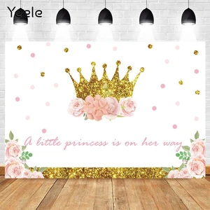 Yeele Pink Flower Golden Crown Newborn Baby Shower Princess Birthday Backdrop Vinyl Photography Background For Photo Photocall