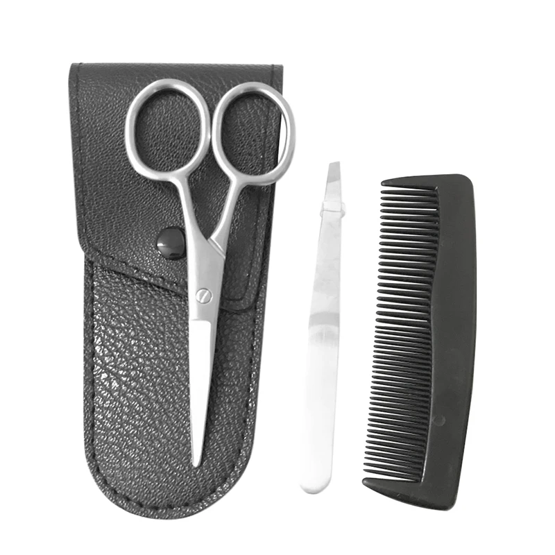 

3Pcs/Set Beard Care Set For Men Moustache Beard Trimming Grooming Scissors Beard Comb Eyebrow Clip