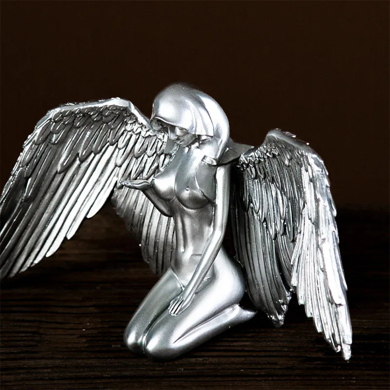 

Resin Silver Angel Female Statue Art Ornaments Outdoor Courtyard Micro Landscape Statue Craft Home Garden Decoration Accessories