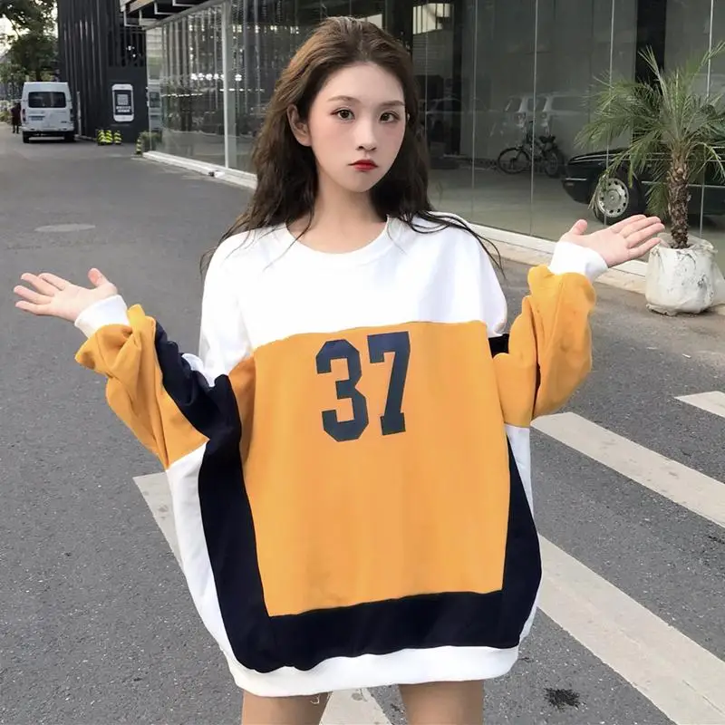 Sweatshirt Толстовки с принтом размера плюс, Женская Осенняя Толстовка Kpop, уличная одежда, больше размера d, худи в Корейском стиле, топы с рукавами летучая мышь, толстовки - Цвет: Sweatshirt