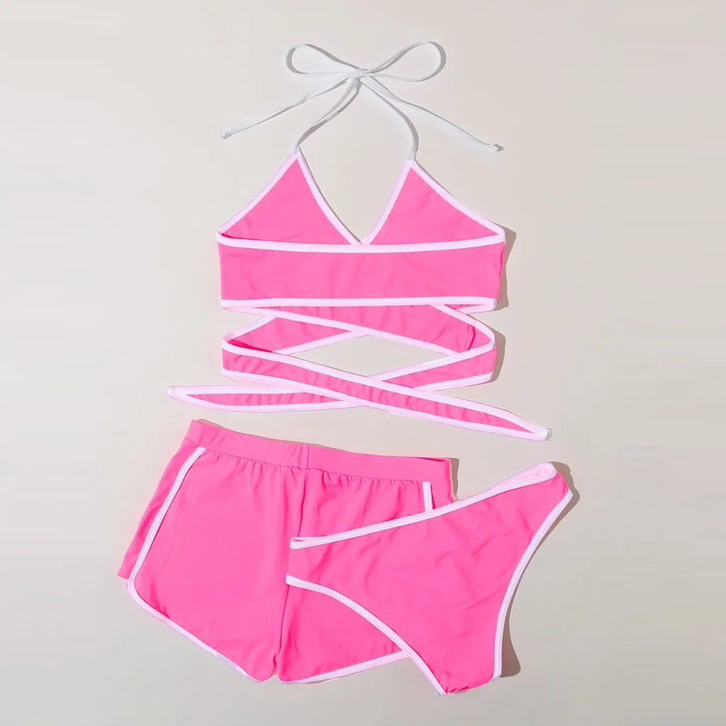 Комплект из трех предметов пляжный купальник летняя женская мода с короткими