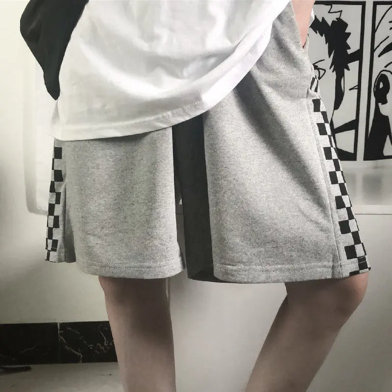 

Oversize Plaid shorts female elastic cute Korean vintage loose gothic Harajuku sweet high-waist shorts punk style streetwear