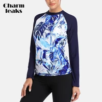 charmleaks women long sleeve rashguard top swimwear floral printed swimsuit rash guard upf50 surfing top diving shirts