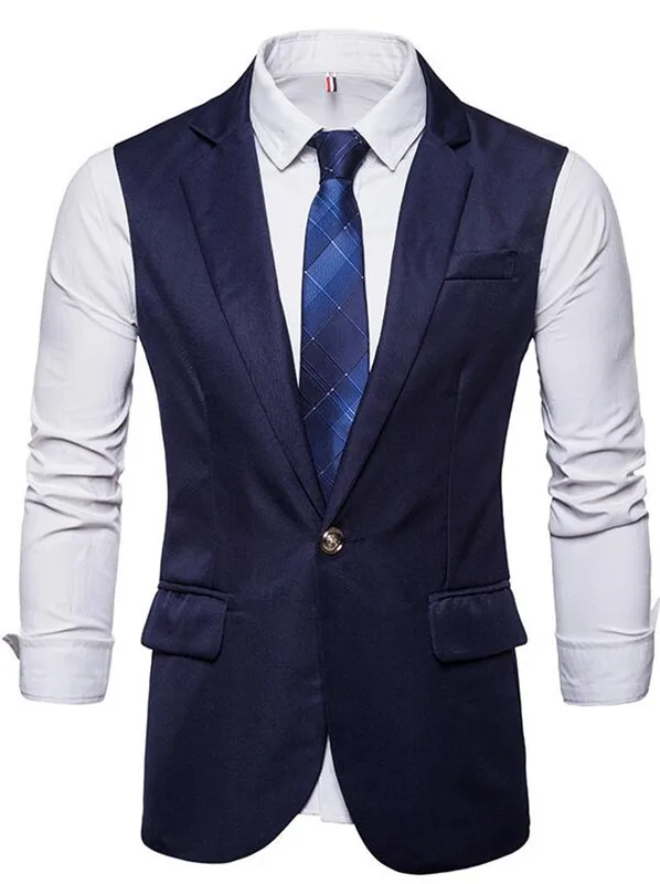 Темно синий мужской жилет Мужской без рукавов приталенная жилетка однобортный