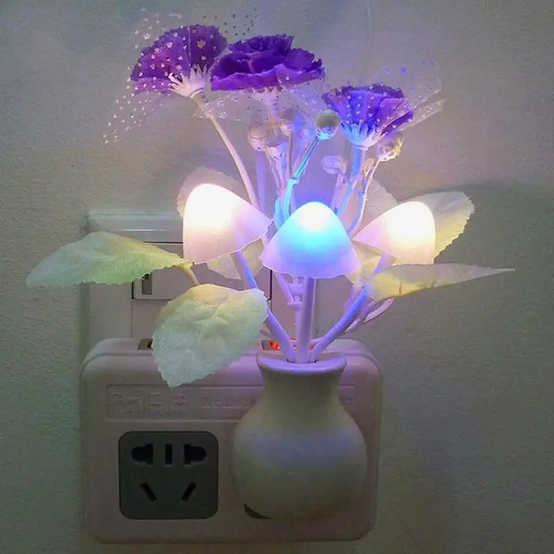 

Lovely Colorful LED Lilac Night Light Lamp Mushroom Romantic Art US/EU Illumination Night For Home Plug Decor Lighting Lila N8Z3