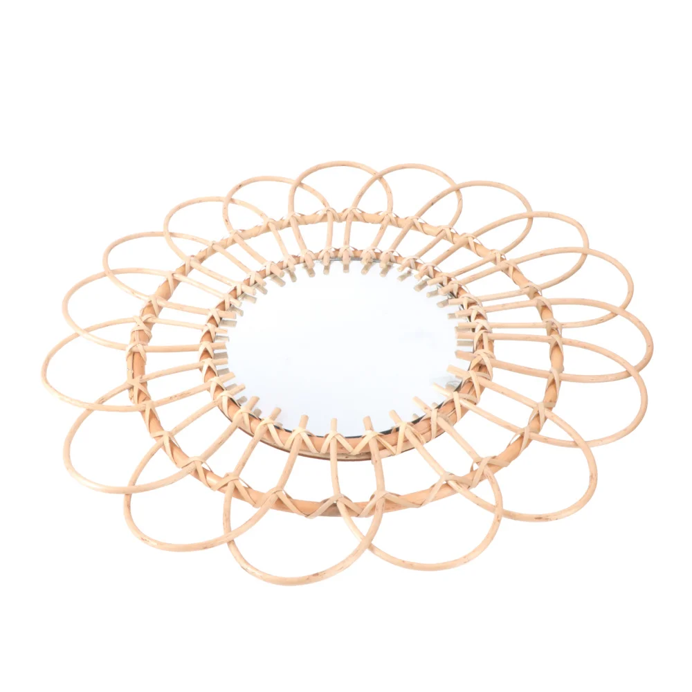 

1Pc Wall-mounted Make-up Mirror Wicker Woven Ornamental Mirror for Home (Khaki)