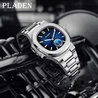men watches pladen modern luxury waterproof full steel quartz wristwatch moon phase auto date business dive clock dropshipping