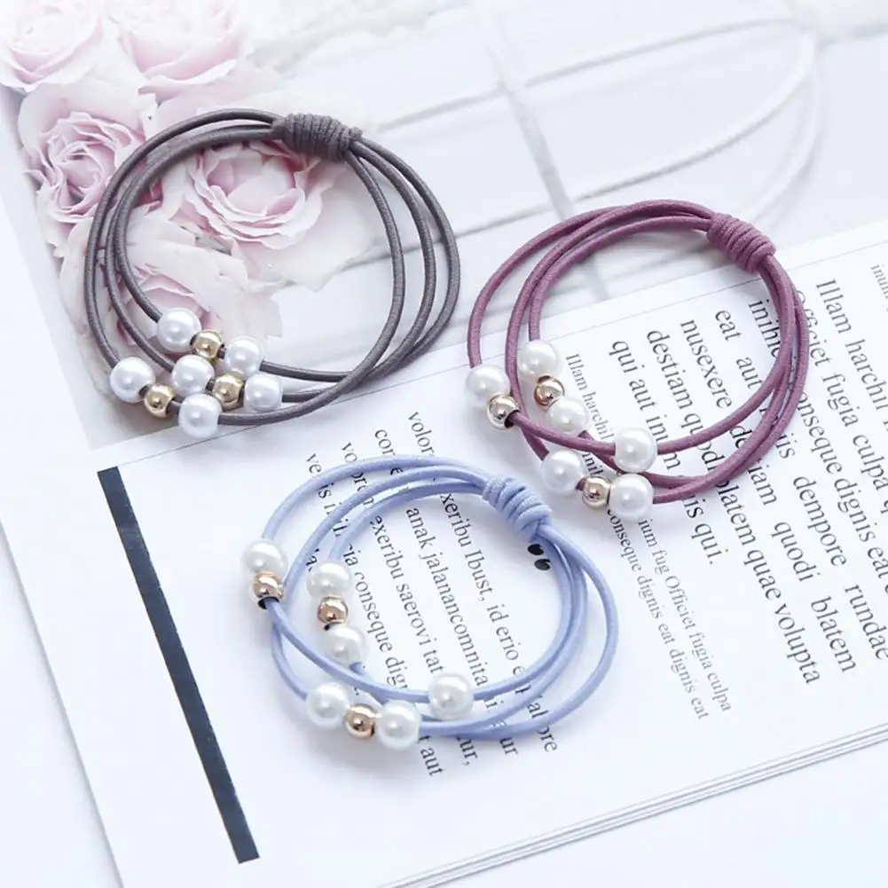 

Faux Pearl Decor Hair Tie Multilayer Rubber Band High Elastic Hair Rope Hair Accessories