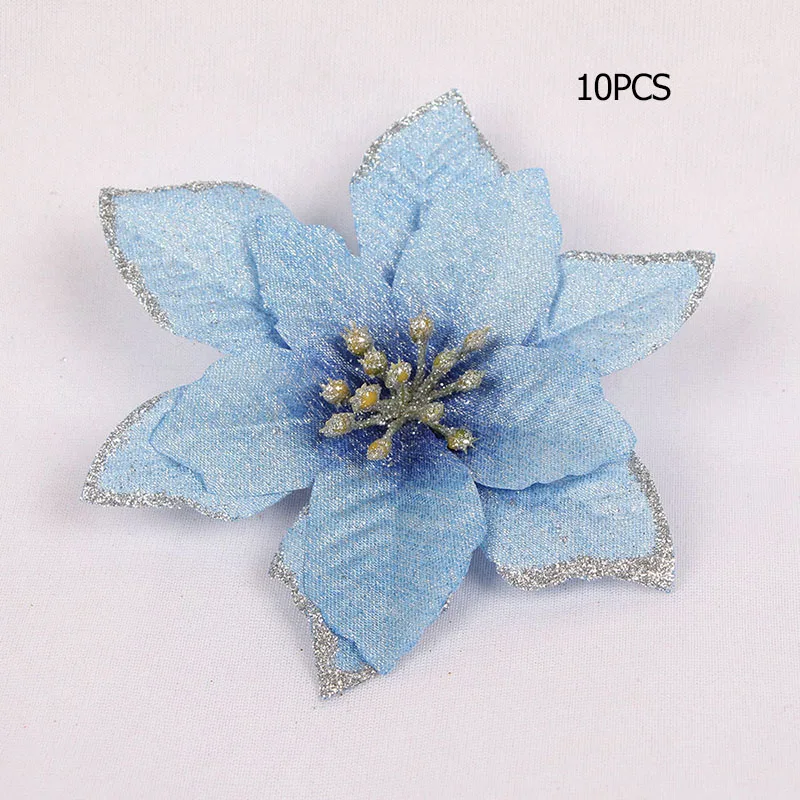10pc blue 5/10 шт Искусственные цветы к Рождеству елочные украшения Рождественские украшения для дома Рождественская елка год декор с утолщённой меховой опушкой, natale - Цвет: 10pc blue