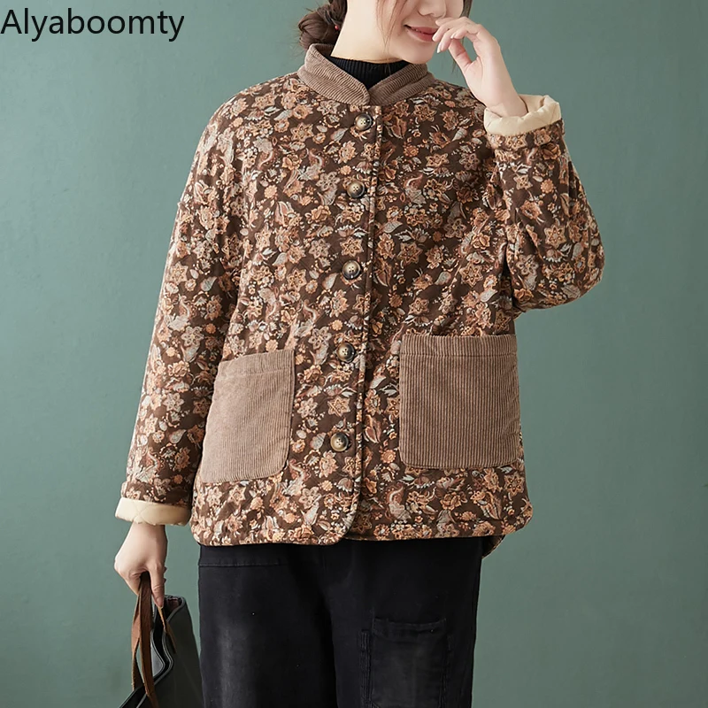 Уличная Женская куртка в китайском стиле на осень и зиму стеганое пальто с