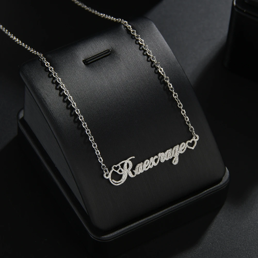 Ожерелье Diamon 2020 из нержавеющей стали под заказ с матовым именем и сердцем