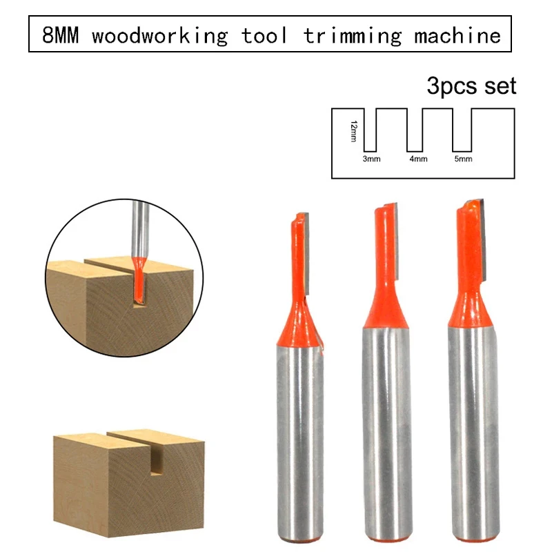 

1pc/3pcs 8mm Shank Straight Router Bit Tungsten Carbide Single Flute Bit Wood Milling Cutter for Woodworking Tool Hand Tools Set