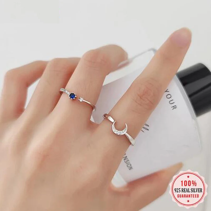 

LEKANI Moon&Star Rings 100% 925 Sterling Silver Ring Birthday Gift For Women Sterling Silver Fine Jewelry DS2600