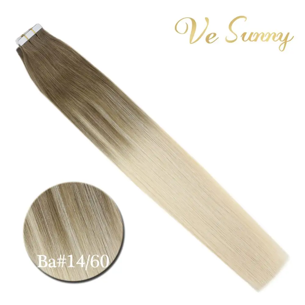 VeSunny, накладные волосы на ленте, ПУ клей, на ленте, человеческие волосы, балаяж, Омбре, блонд#14/60, волосы remy для машинного изготовления