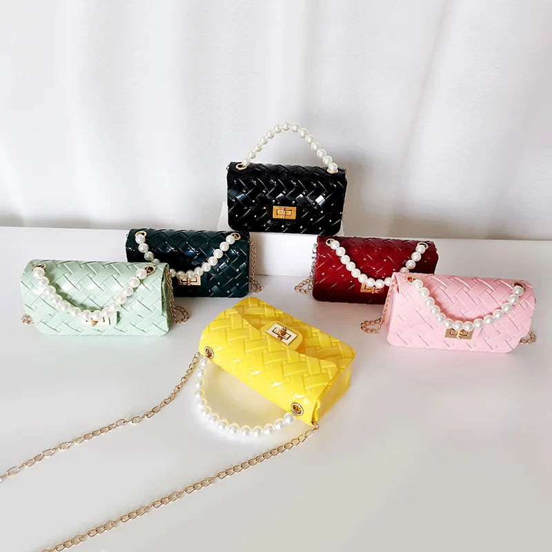 

Kids Mini Woven Jelly Bag 2021 Spring Summer PVC Candy Color Crossbody Bags for Baby Girls Small Coin Pouch Little Girl Purses