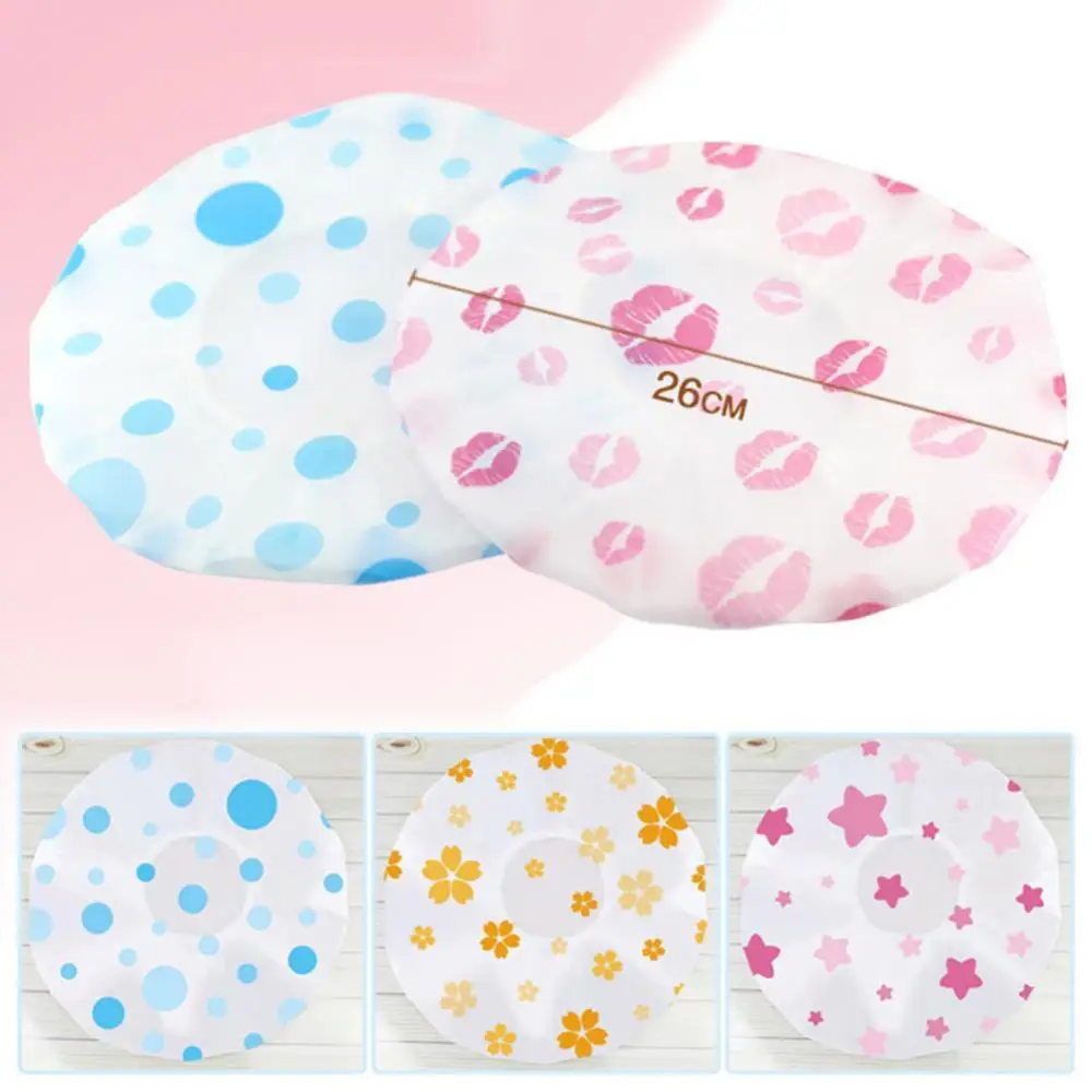 

Women Cartoon Heart Lip Flower Print Waterproof Elastic Bathing Hat Shower Cap