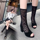 Лидер продаж; Модная женская обувь на высоком каблуке с открытым носком; Кружевные женские летние ботинки для отдыха; Пикантные сандалии de mujer