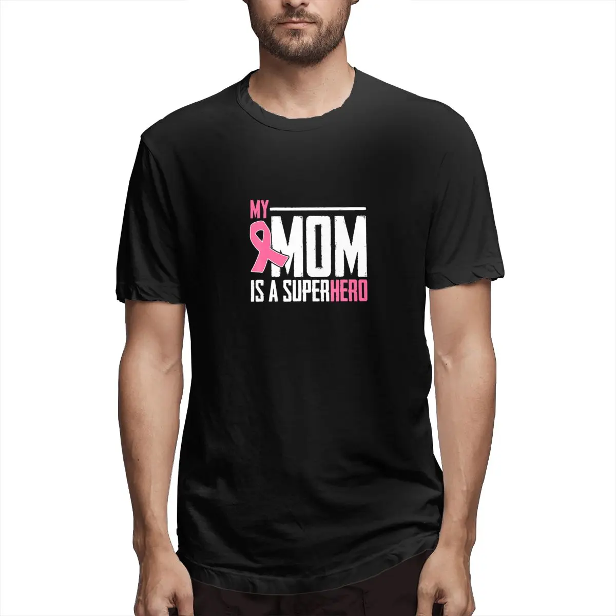 

My Mom Is My Superhero Breast Cancer For Amazing M Graphic Tee Men's Short Sleeve T-shirt Funny Tops