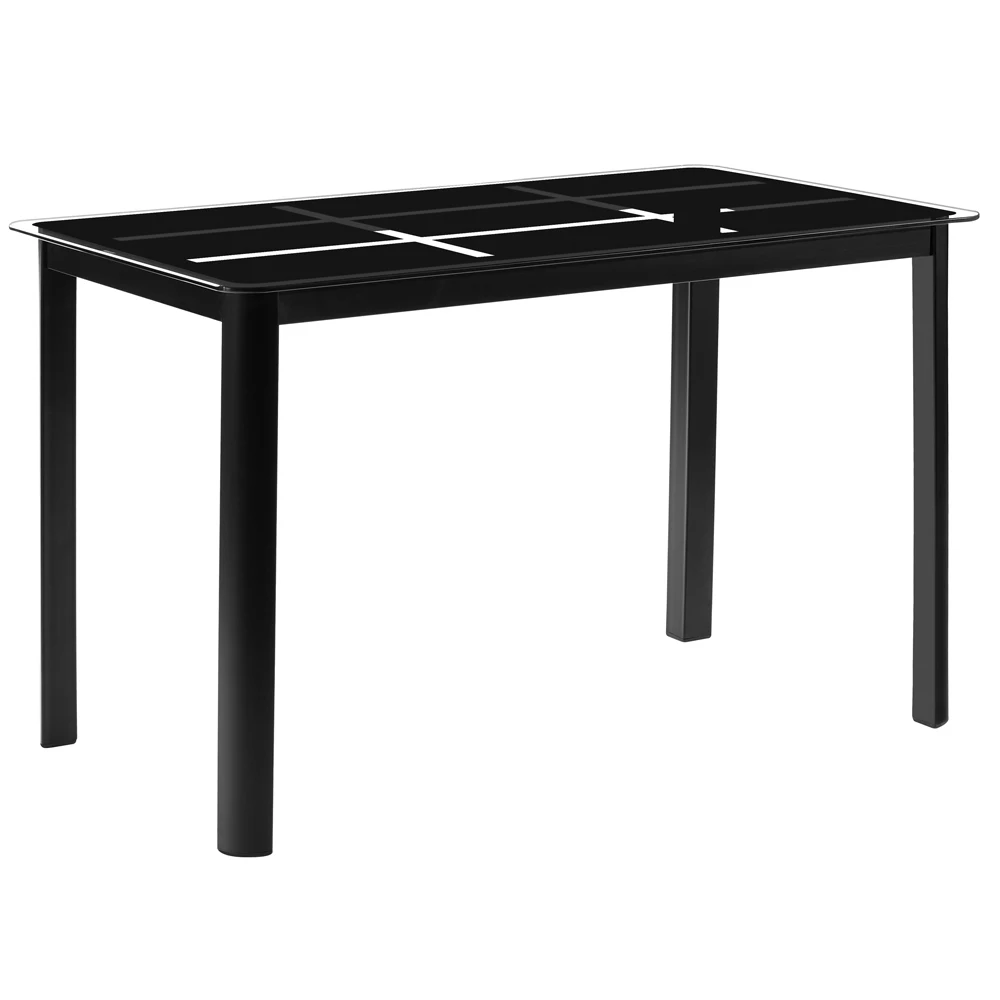 

Rectangle Tempered Glass Dining Table with 4pcs Elegant Assembled Stripping Texture High Backrest Dining Chairs Black