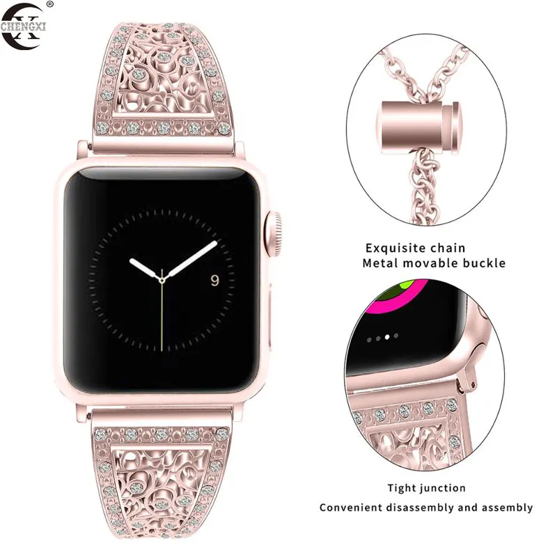 Бриллиантовый ремешок для Apple Watch Series 5/4/3/2 браслет из нержавеющей стали iWatch 38 мм 42