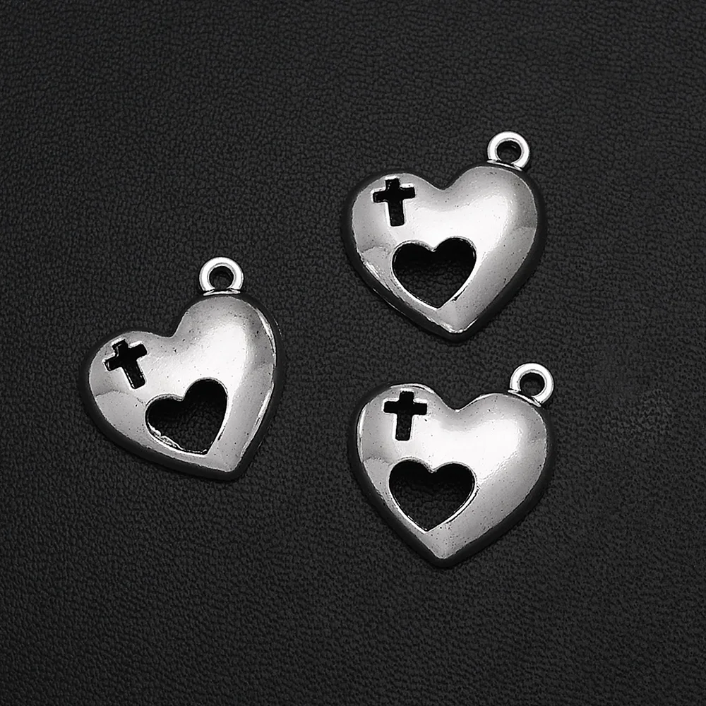 10 шт./лот 19x20 мм антикварные посеребренные подвески в виде сердца для брелока