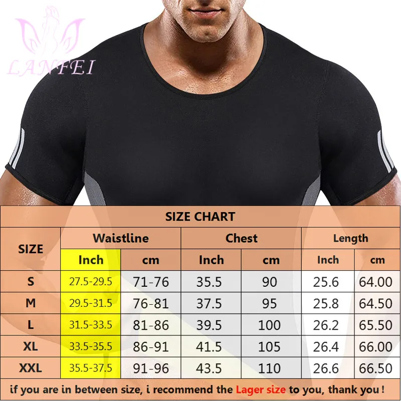 LANFEI Sauna Vest Neoprene Male Waist Trainer Body Shaper Shirt Hot Thermo Sweat Men Fitness Slimming Compression Workout Shirt