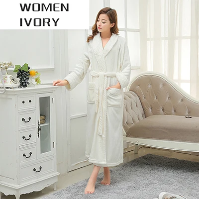 Women Ivory Женский удлиненный мягкий как шелк фланелевый банный халат Femme зимний теплый халат для невесты кимоно халат для подружки невесты свадебные халаты - Цвет: Women Ivory