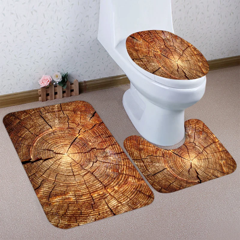 Wooden plank wood grain flower printing flannel toilet bathroom three-level set of floor mats non-slip absorbent decorative mat | Дом и сад