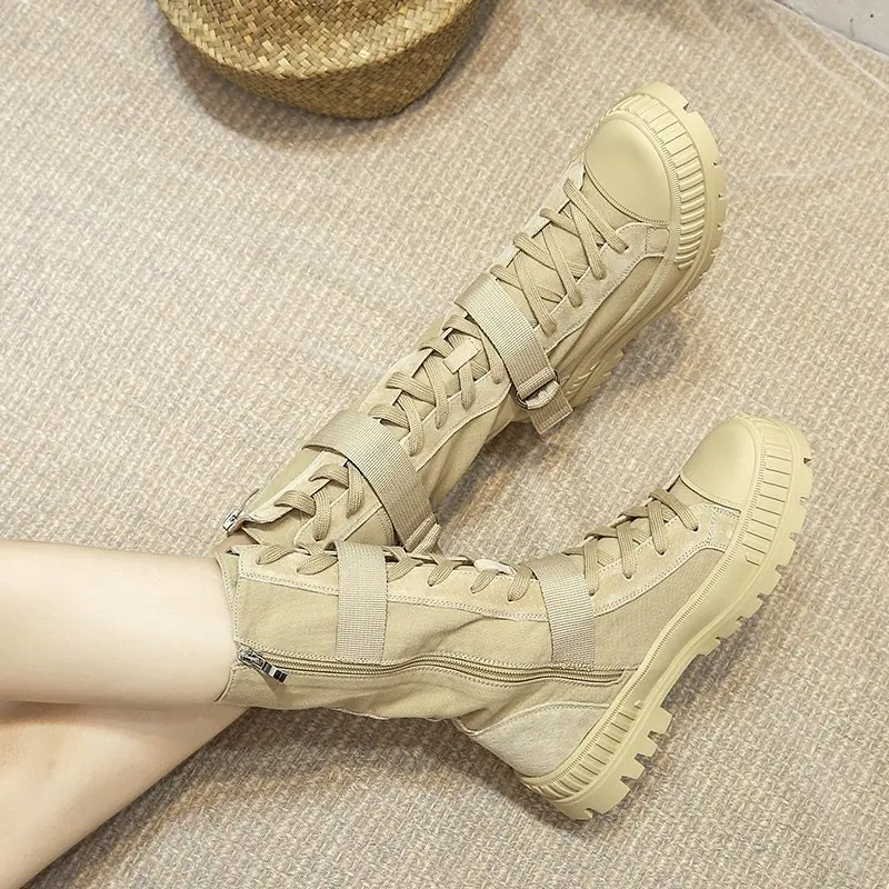 

Женские Nakle плотного текстиля; Круглый носок Сапоги на среднем каблуке для женщин; Модная обувь на платформе и со шнуровкой; Обувь для ходьбы...