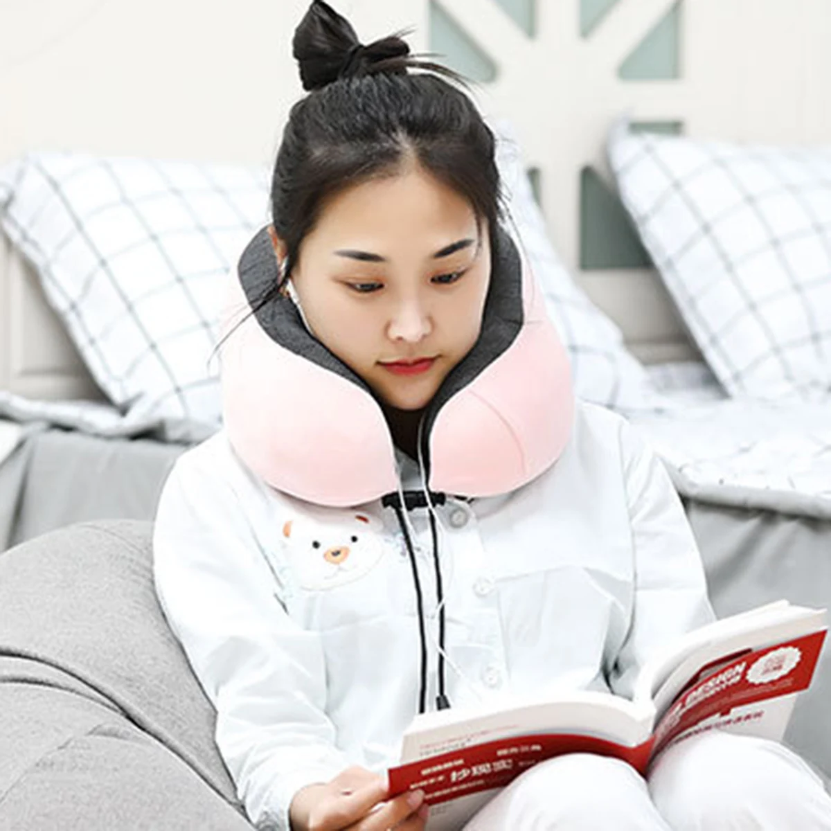Портативная подушка для шеи U образной формы с ушками ушей складная воздушная из