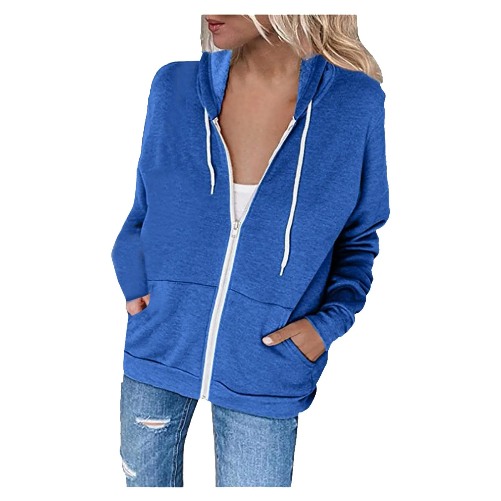 

Women's Sweatshirt With A Zipper Hoodie Full Zip Long Sleeve Lightweight Sweatshirts Pockets Jacket Coat Sudadera De Mujer