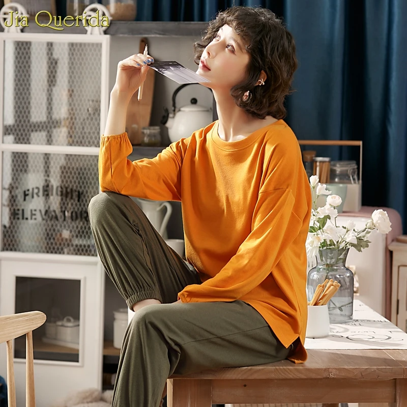 Пижама из хлопка Женская пижама двух частей с длинным рукавом и завязками на