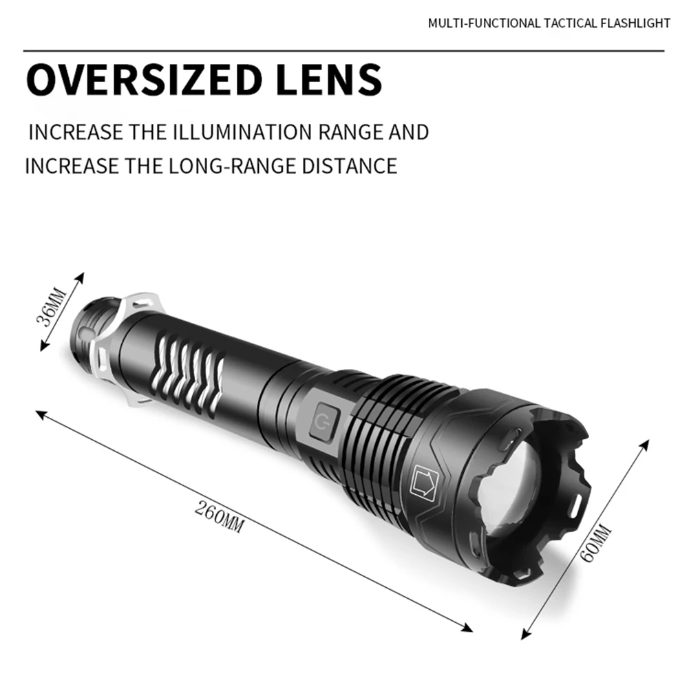 

XHP160 Super Light LED Flashlight Powerful Waterproof Telescopic Zoomable Handheld Torch USB Rechargeable 5 Modes Handheld Light