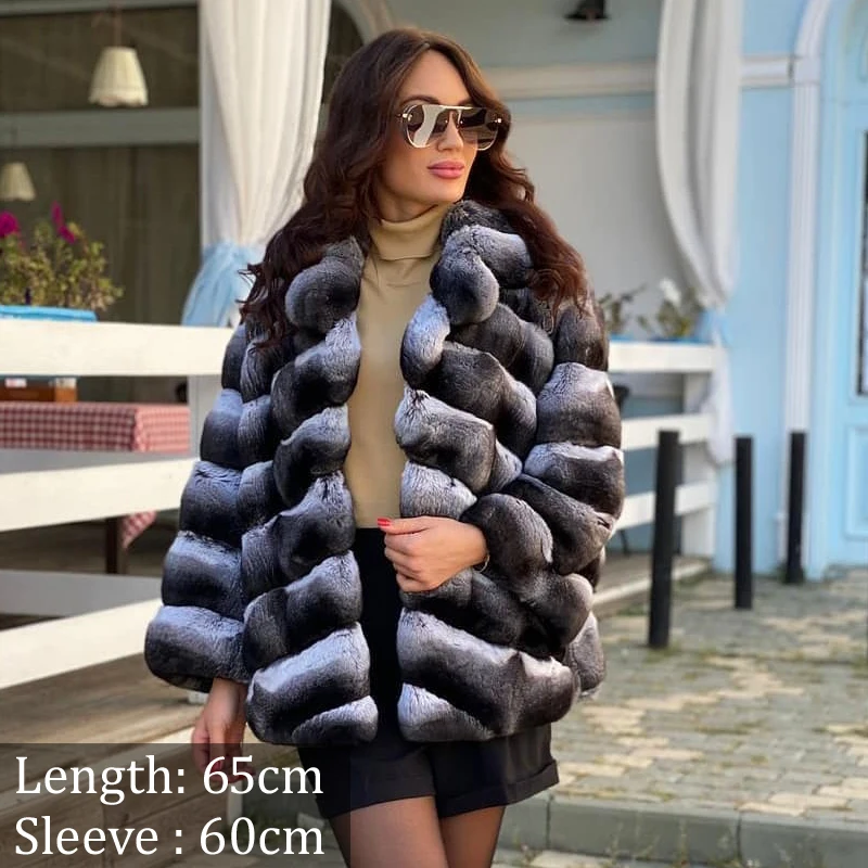 Long Real Fur Coat Women Winter Fashion Natural Full Pelt Genuine Rex Rabbit Fur Coat Turn-down Collar High Quality Fur Overcoat enlarge