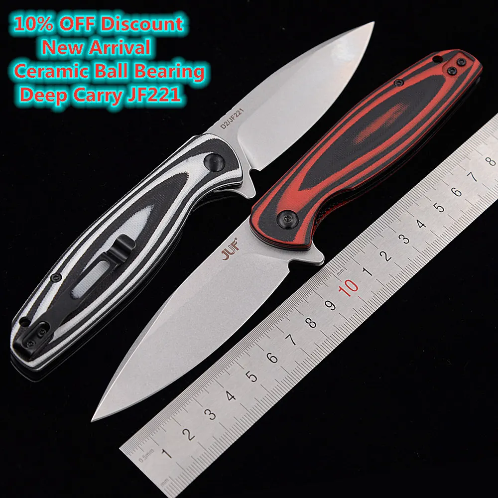 JUFULE JF221 Ceramic Ball Bearing Flipper D2 Steel G10 Camping Kitchen Pocket Survival Tactical Outdoor EDC Tool Folding Knife