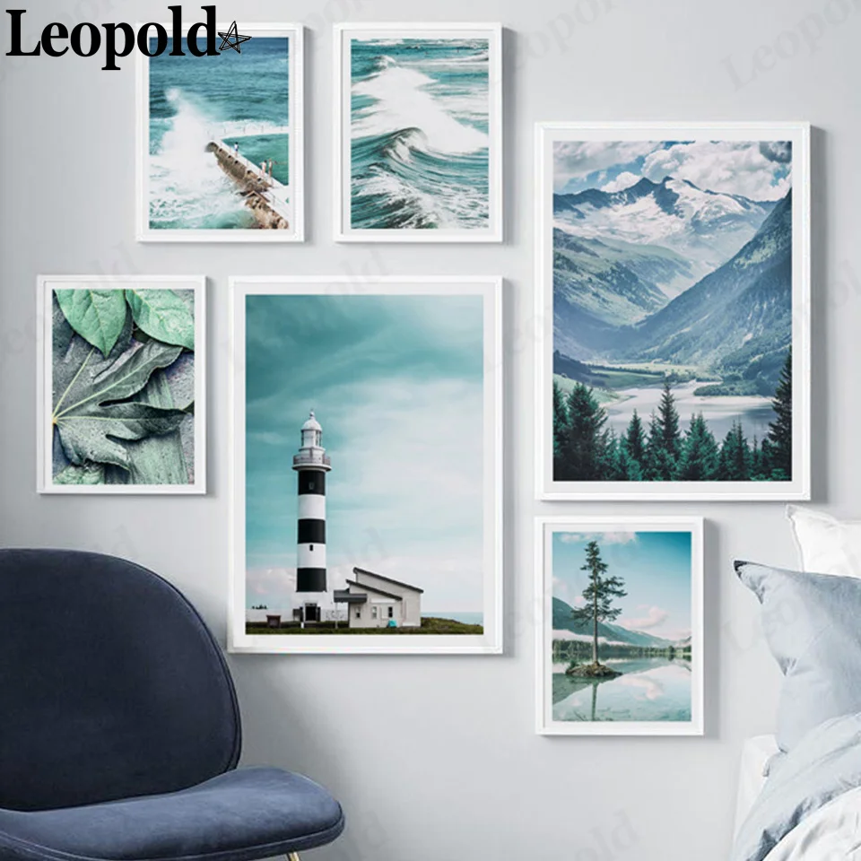 

Nordic Mountains and Rivers Landscape Canvas Poster Lighthouse Blue Wall Art Nordic Aesthetics Home Decoration Accessories