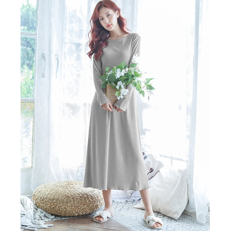 

Harajpee Pink Nightdress Women's Autumn Solid Nightgown Summer Pure Cotton Long Sleeve 2021 New Spring and Autumn Sleepdress