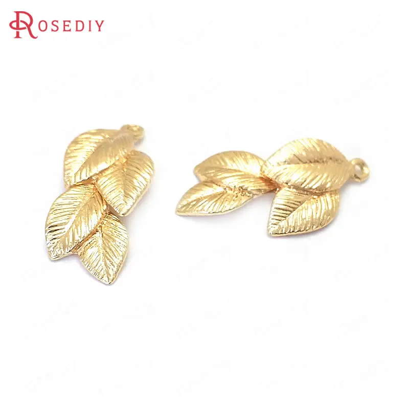 

(37619)10PCS 16x8MM 24K Gold Color Brass Tree Leaf Leaves Charms Pendants Jewelry Making Supplies Diy Findings Accessories