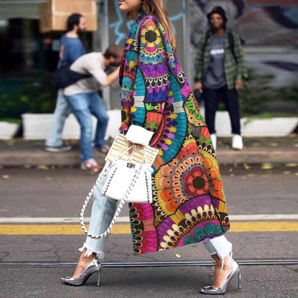 

Women's Fashion Long Floral Coat Autumn Shirt Coat Woolen Coat Streetwear Women Clothing Loose Coat Female Casual Jacket
