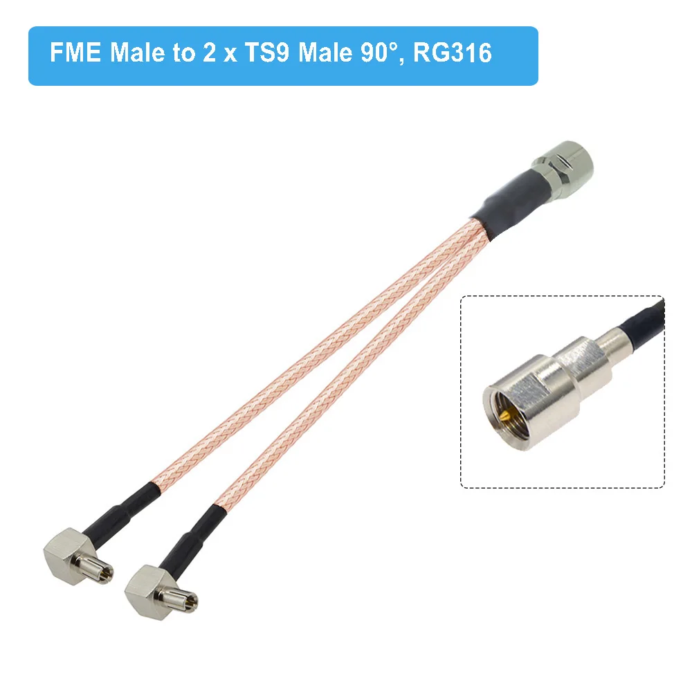 FME Male to Dual CRC9 /TS9 Прямоугольный штекер Y-образный сплиттер-Сумматор RG316