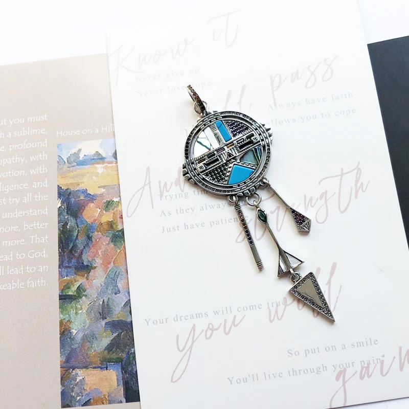 Sun Symbol Dreamcatcher Pendants 925 Sterling Silver Blue Stone Mother of Pearl Thomas Jewelry Necklace Accessories Women Men | Украшения и