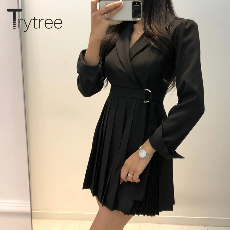 Trytree 2020 весеннее женское платье повседневное с отложным воротником однотонное 2