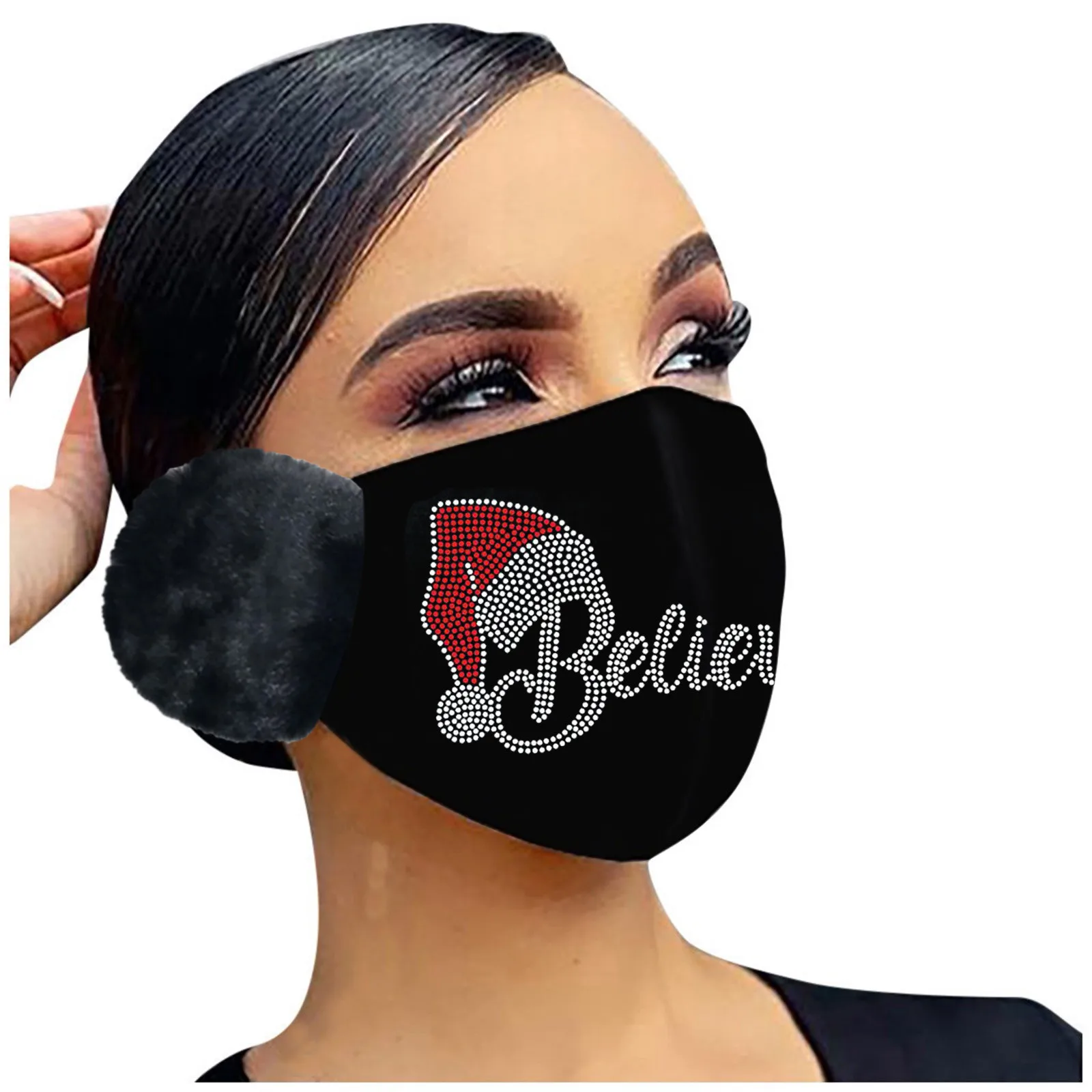 

1PC Adult Winter Masks Keep Warm Outdoor Printed Outdoor Reusable Face Cover Breathable Christmas Party Masque