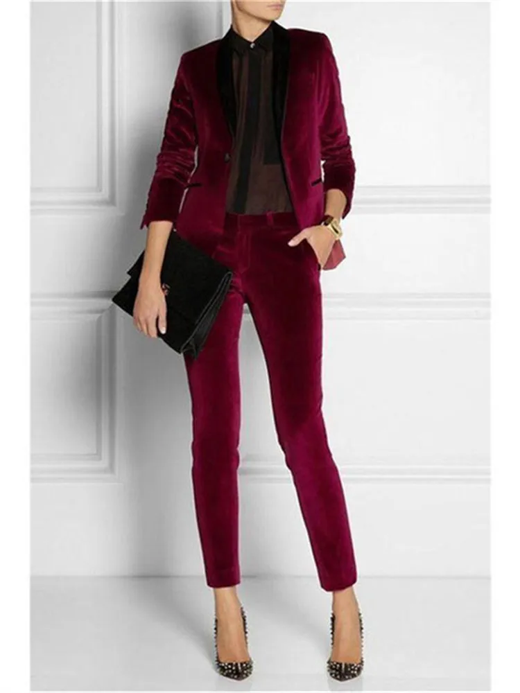 Бордовые бархатные женские костюмы брюки 2 предмета бархатный костюм деловой